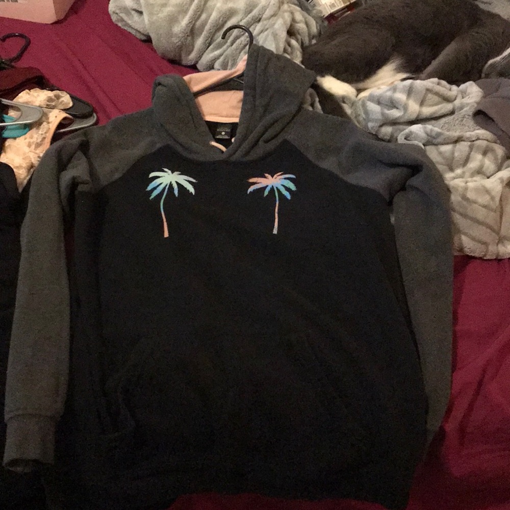 Palm tree empiyre hoodie black and charcoal grey